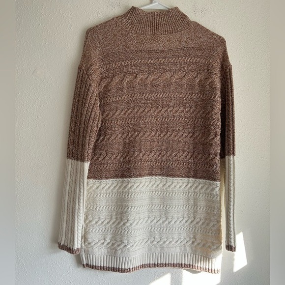 NWT Talbots Brown Cream Cable Knit Mock Neck Cotton Sweater XS Colorblock - Picture 5 of 5